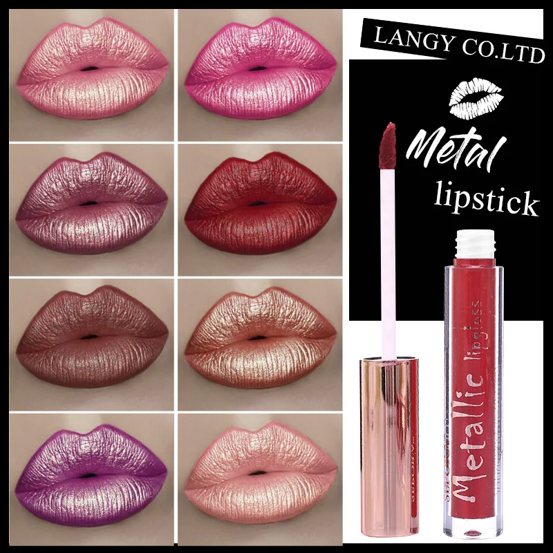 

Non-fading Lipstick Metallic Glitter Matte Lip Gloss Waterproof Shimmer Sexy Red Lipstick Satin Metallic Color Lasting Lip Tint