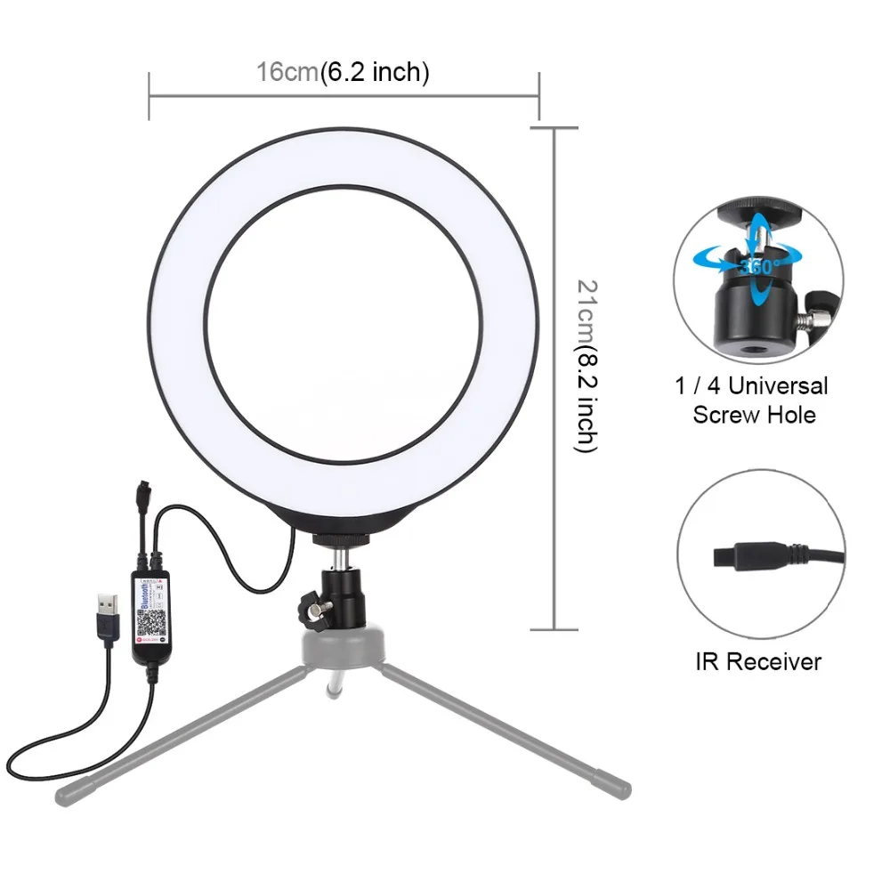 6.2 inch/16cm USB RGBW Dimmable LED Ring light Photography Fill Light Vlogging Video Lights &amp Remote Control | Электроника