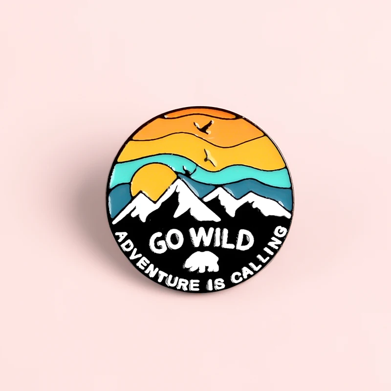 QIHE JEWELRY Adventure Enamel Pins Bear Sun Bird Mountain Brooches Badges Denim Clothes Bag Lapel Gift for Friends | Украшения и