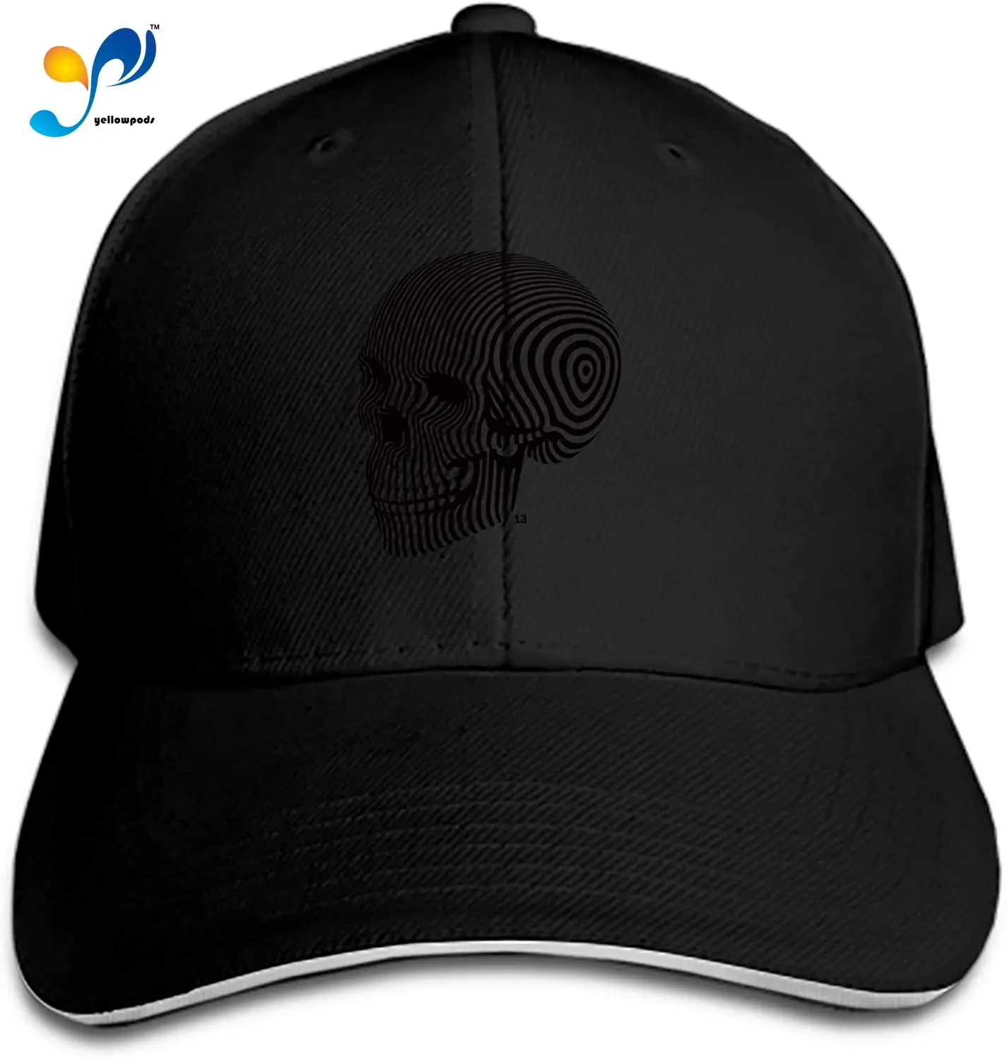 

Skull No Blk & Wht Unisex Washed Twill Baseball Cap Adjustable Peaked Sandwich Hat