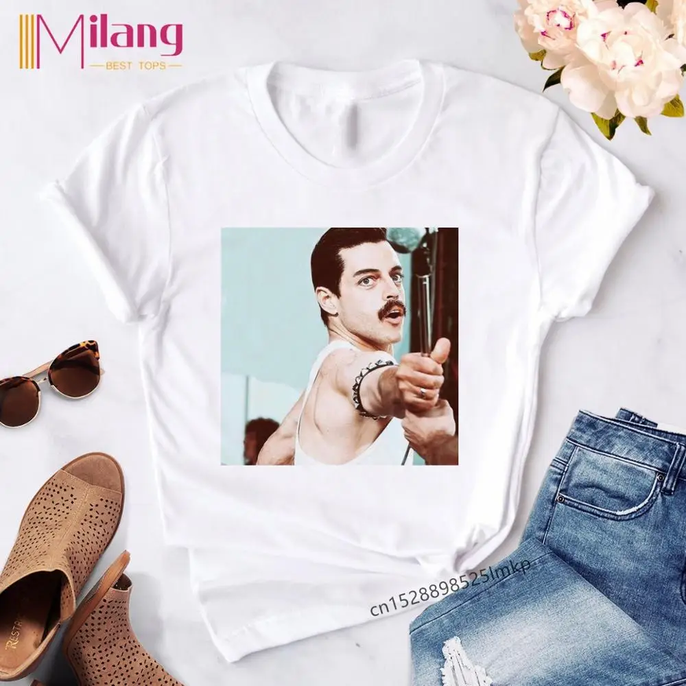 Женская футболка Freddie Mercury 2020 Летние черные футболки с королевским ремешком