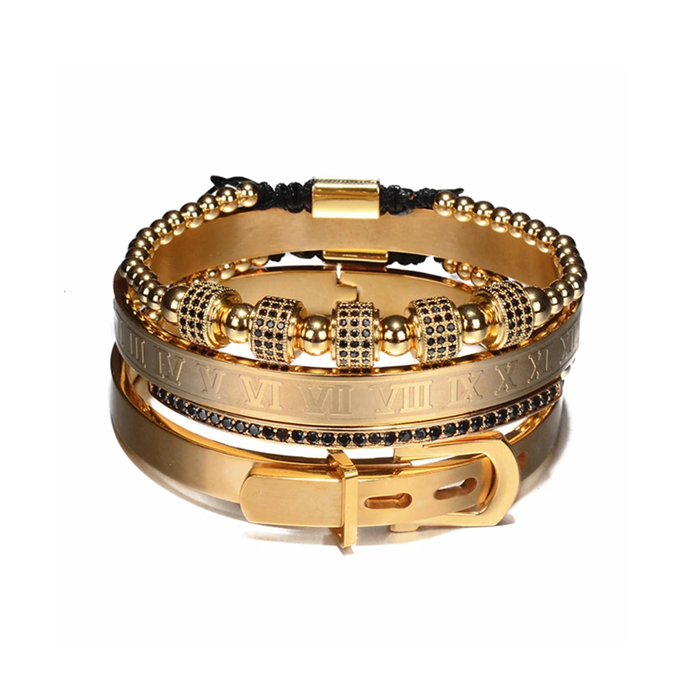 Gold Set C Роскошный Римский Королевский браслет с шармом с короной Мужская мода Золотой Плетеный Регулируемый мужской браслет для хип-хопа ювелирный подарок - Окраска металла: Gold Set C