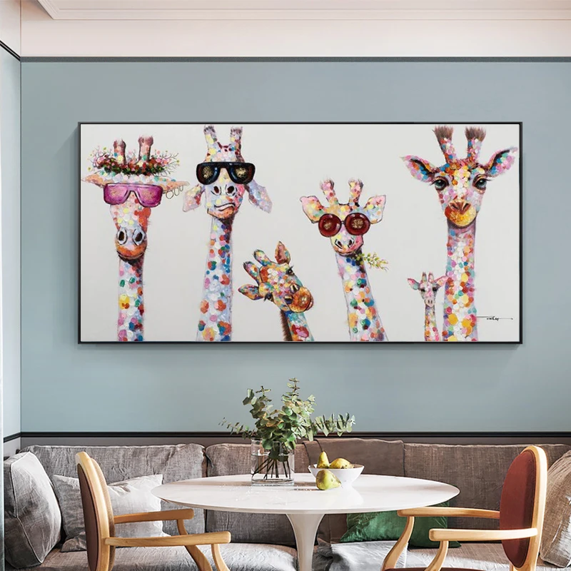 

Abstract Giraffe Family Graffiti Art Canvas Painting Wall Art Picture Posters and Prints Animals Street Art Picture for Kid Room