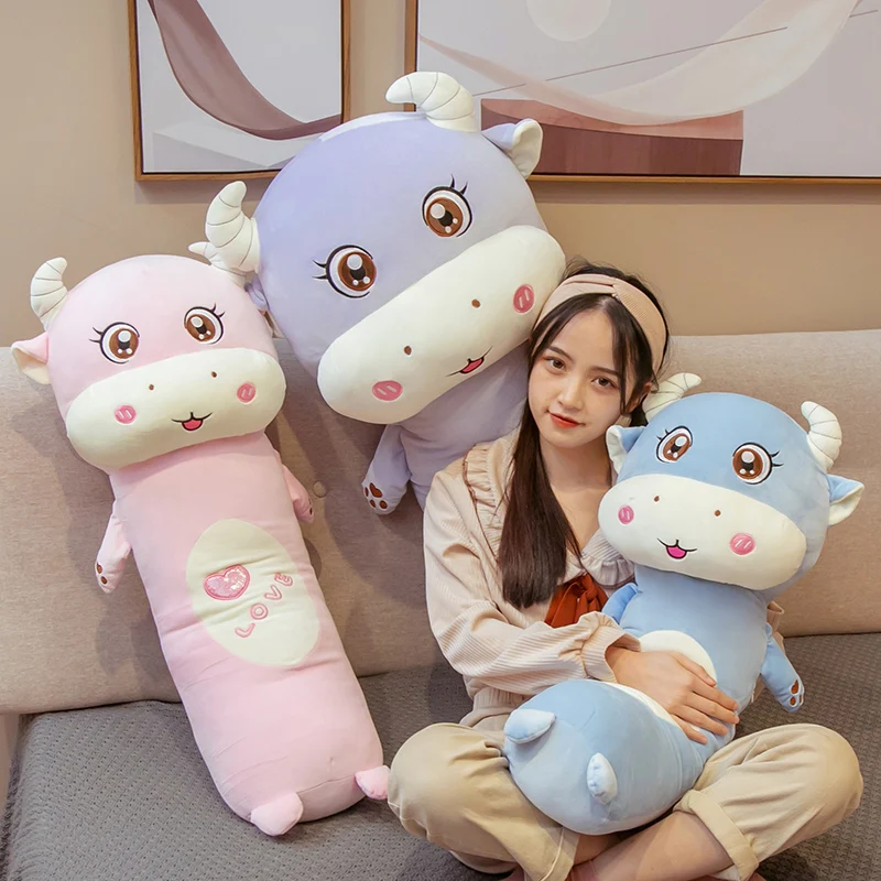 

1pc 60/90CM Cute LOVE Cattle Plush Toys Stuffed Soft Animal Cow Long Pillow kawaii Dolls Christmas Gift for Children Girls