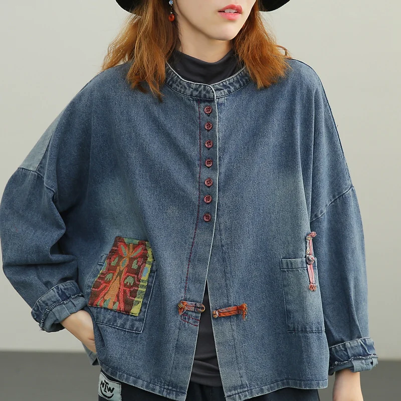 Женская джинсовая куртка в стиле Харадзюку синяя Повседневная Свободная из