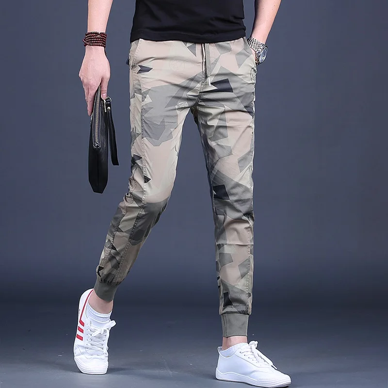 

VIANKANI Camouflage Pants Men's Casual Elastic Pencil Pants Male Black Joggers Fashion Streetwear Drawstring Sports Trousers 38