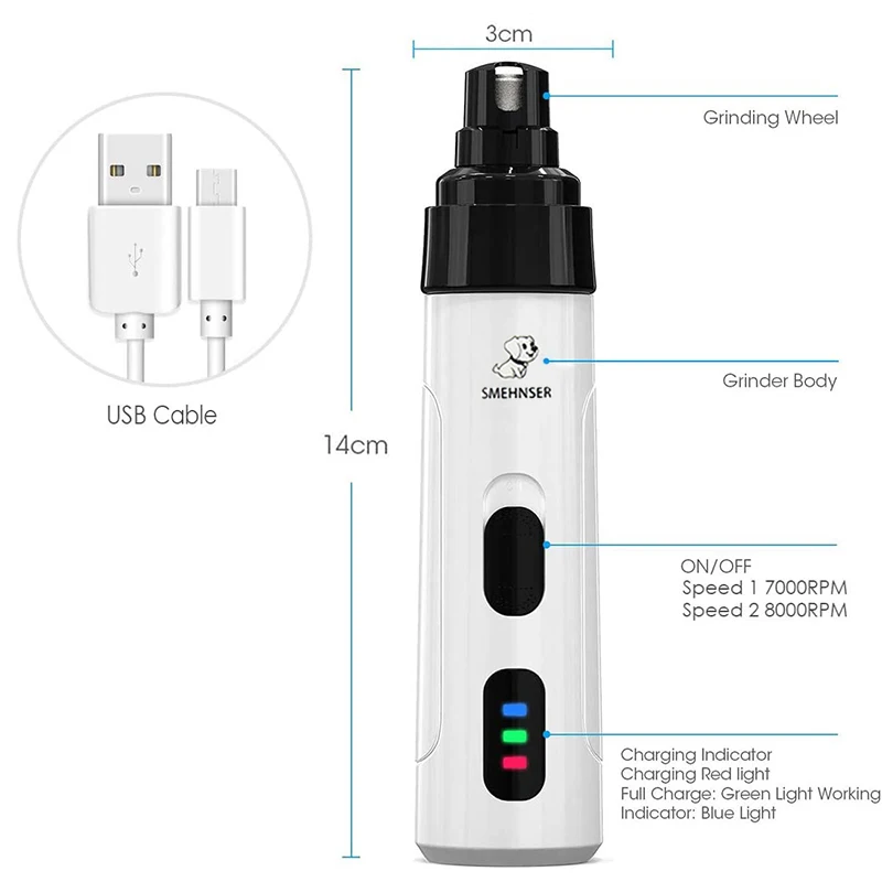 

Painless USB Charging Dog Nail Grinders Rechargeable Pet Nail Clippers Quiet Electric Tools Paws Cat Nail Grooming Dog Trimmer