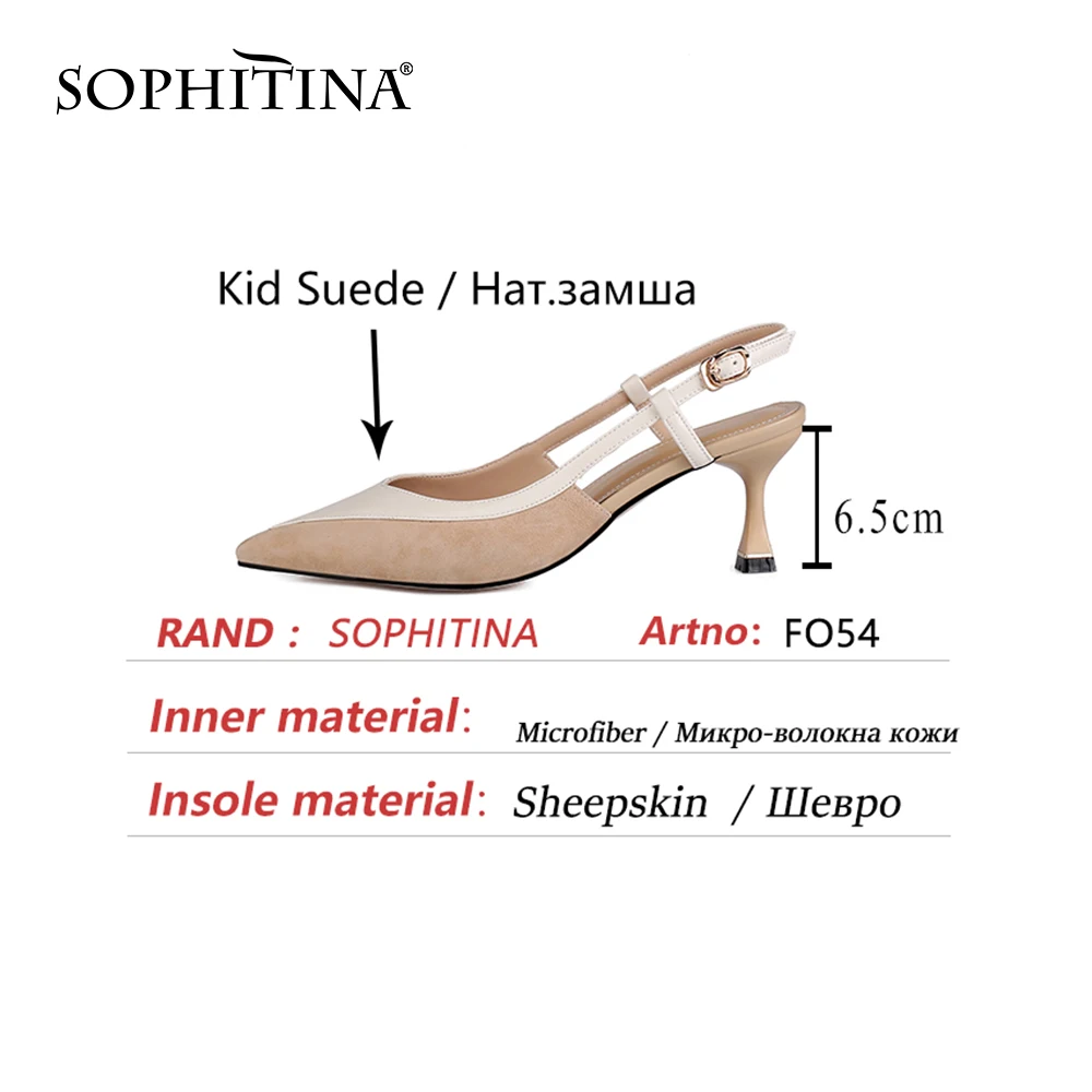 

SOPHITINA Style Women Thin Heels Pumps Shoes Genuine Leather Basic Shallow Slingback Dress Spring Autumn Pointed Toe Shoes FO54