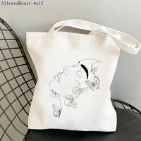 women shopper bag woman in one line printed kawaii bag harajuku shopping canvas shopper bag girl handbag tote shoulder lady bag