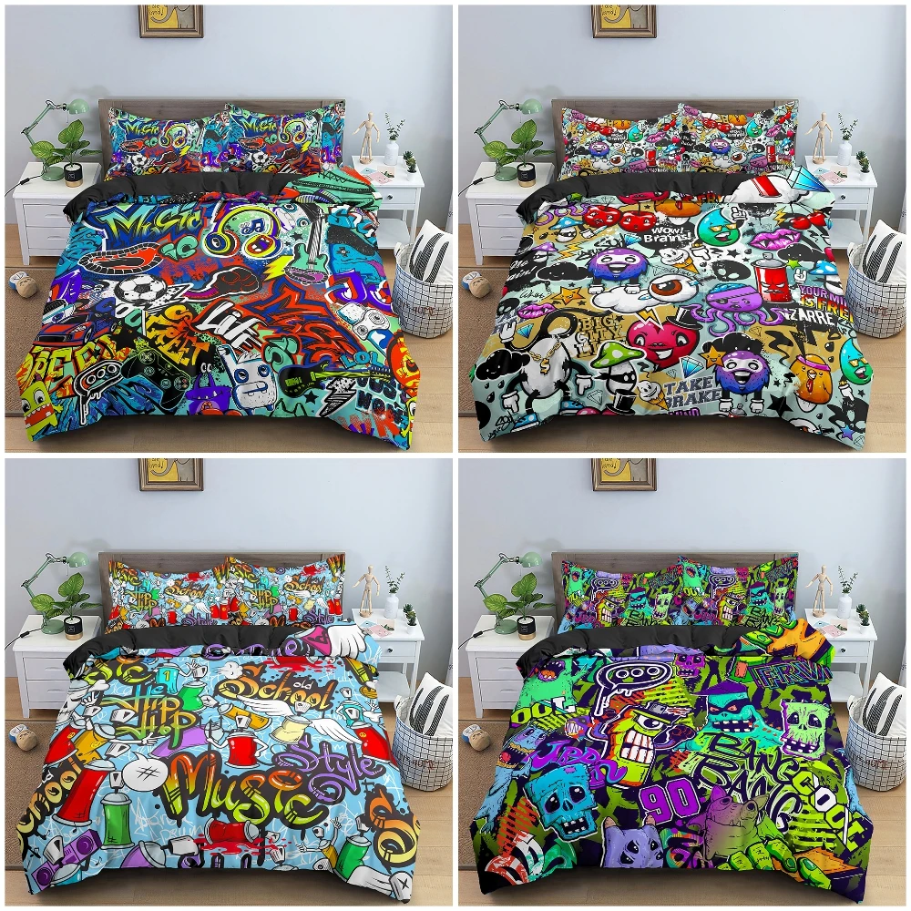 

3D граффити забавная пододеяльник набор хиппи Стиль печатных Постельное белье одеяло/Стёганое одеяло крышка постельное белье Queen King Размеры...
