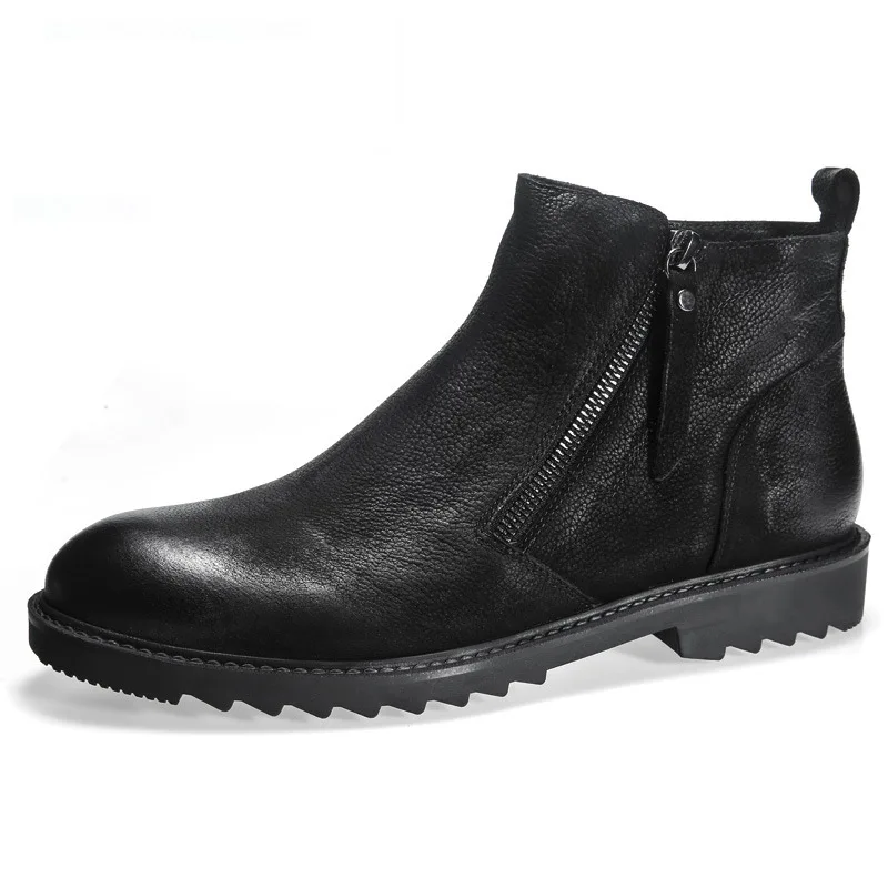 

British designer men casual outdoor desert boots black genuine leather shoes platform cowboy boot ankle botas chaussure homme