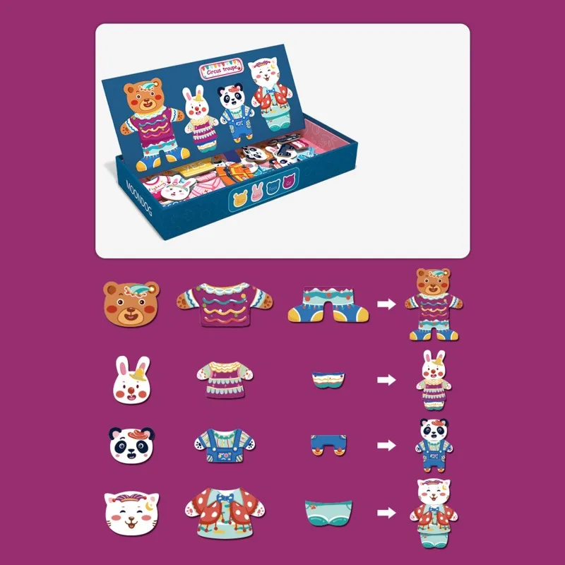 

3D 4 Bears Dressing Chang Jigsaw Magnetic Puzzle Toy Kids Play House Game Early Education Wooden Puzzle Toy