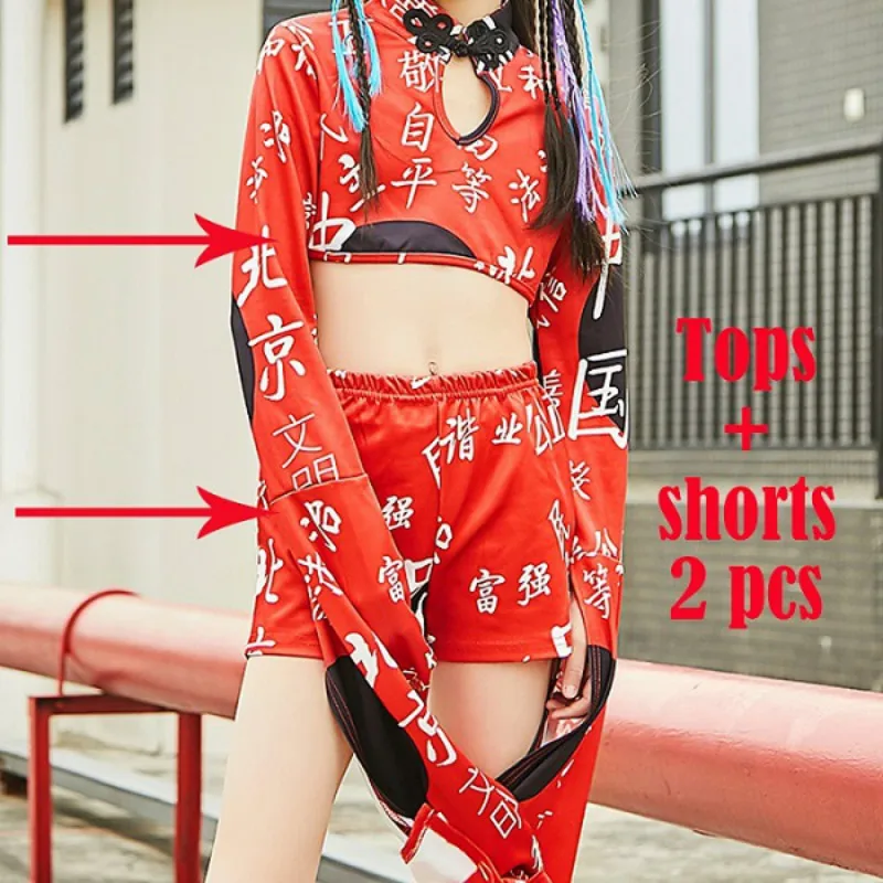

2020 Traditional Chinese Style Suit Jazz Dance Clothes Girls Fashion Hip Hop Street Costume Children'S Red Performance Costume
