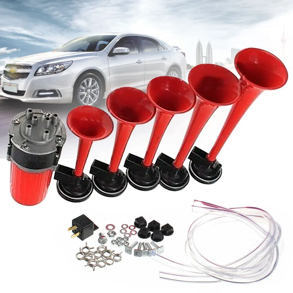 

12-24V Red Air Horn Five Packed Musical Horn Kit Durable High Quality New