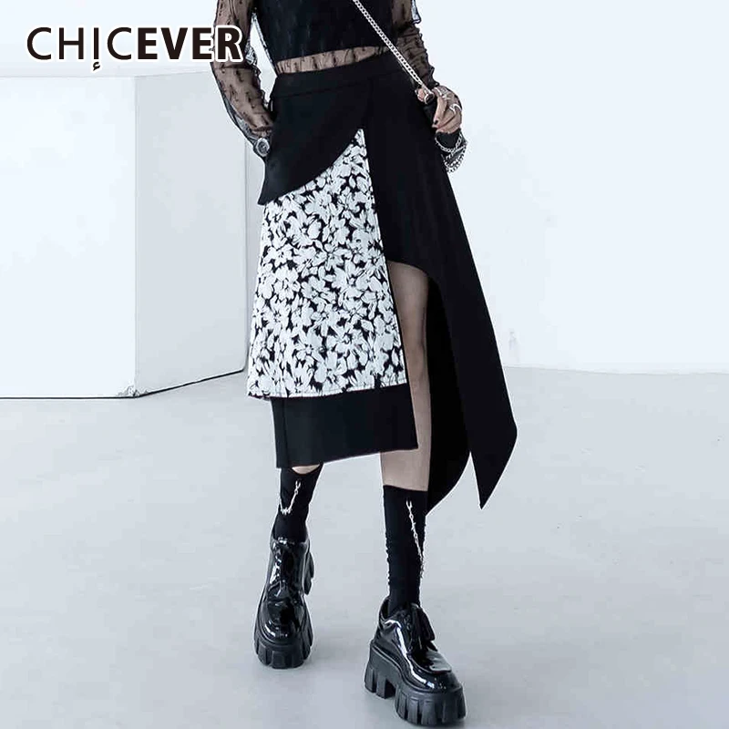 

Женская Лоскутная юбка CHICEVER, с высокой талией и асимметричным подолом, корейская модная одежда, лето 2021