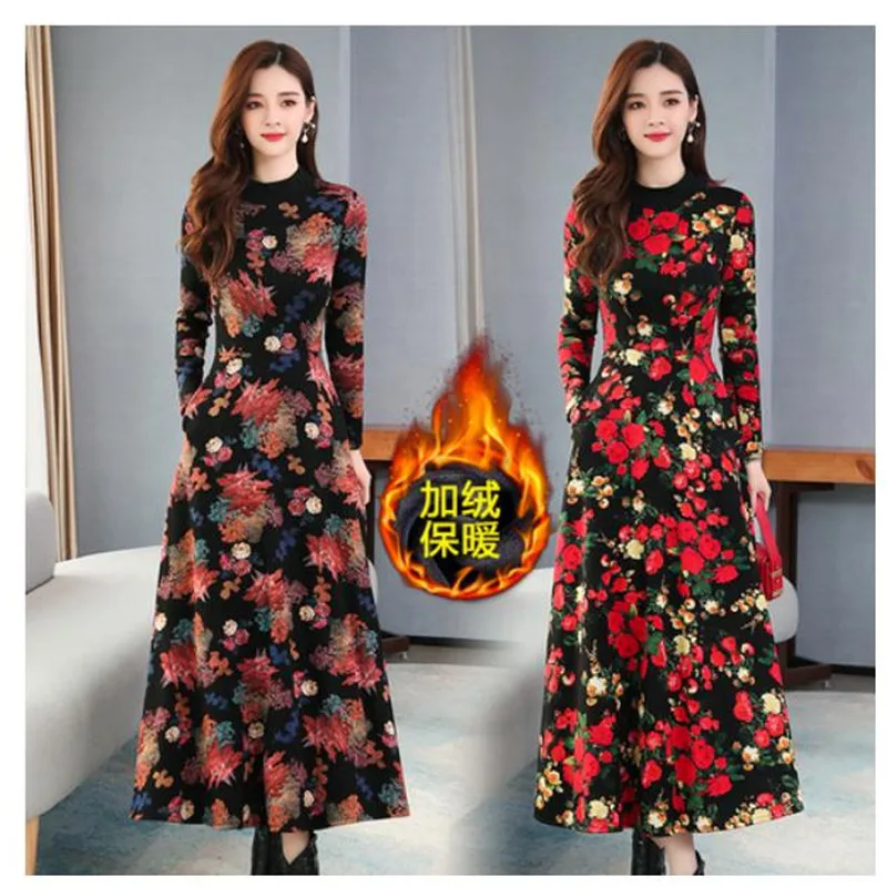 Плюс вельветовое плотное женское платье с длинными рукавами осень и зима 2020