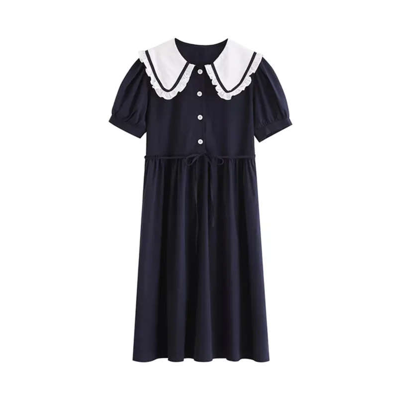 

boneca colarinho vestido feminino primavera novo doce puff manga primeiro amor a linha saia azul claro marinha solta cintura