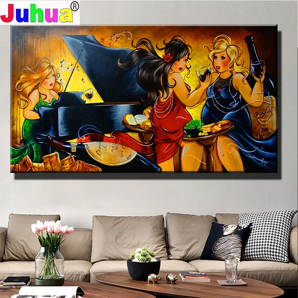 Картина из мультфильмов толстые леди пианино полная квадратная/круглая Алмазная