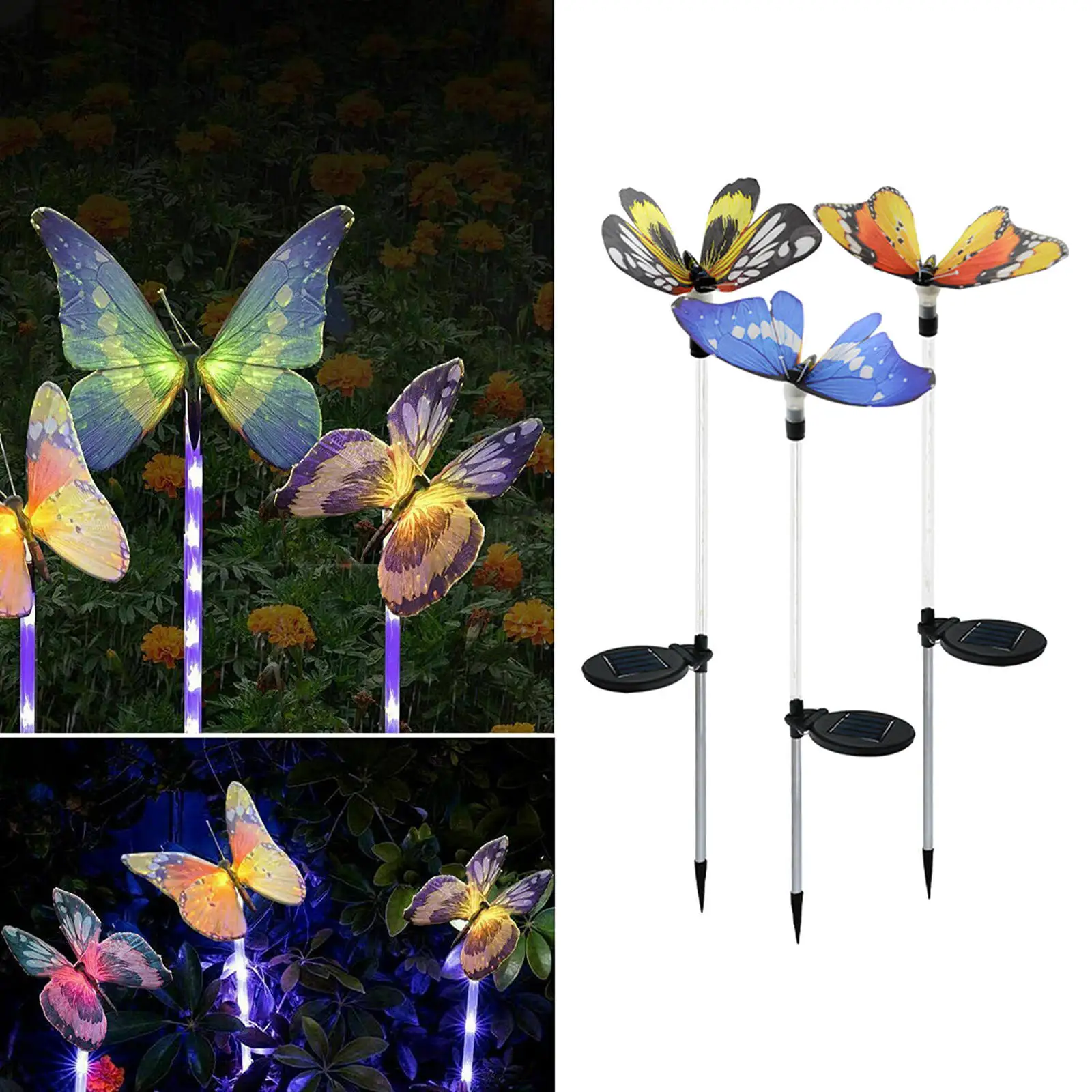 

3Pack Multicolor led Solar Stake Lights Outdoor Butterfly Lawn Lamps Outdoor Garden Lawn Landscape Pathway Lights