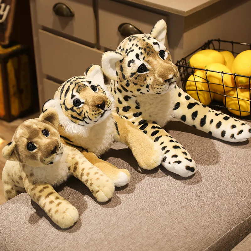 

38/58cm Lovely Lion Tiger Leopard Plush Toys Cute Simulation Dolls Stuffed Soft Real Like Animal Toys Child Kids Decor Gift