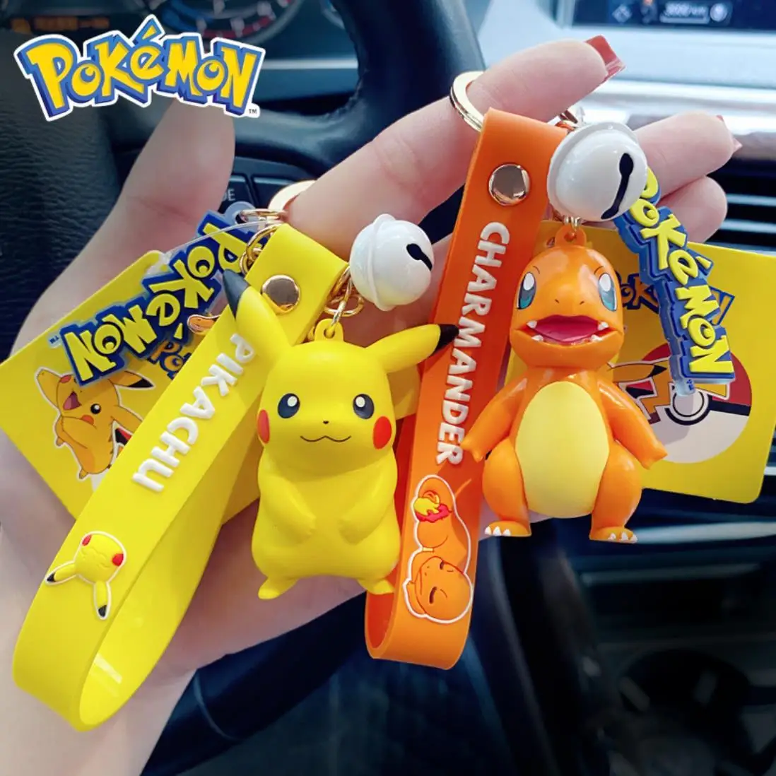 

Genuine Pokemon Action Figure Pikachu Psyduck Squirtle Keychain Pokémon Keychain Keychain Model Car Keychain decor toy