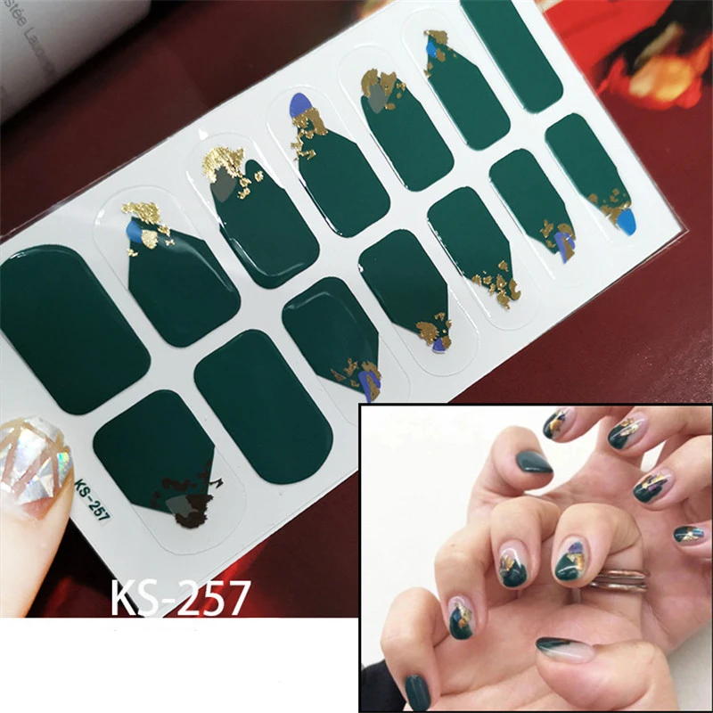 

14tips/set Full Cover Nail Stickers Wraps Decoration DIY for Beauty Nail Art Decals Plain Stickers Self Adhesive Nail Stickers