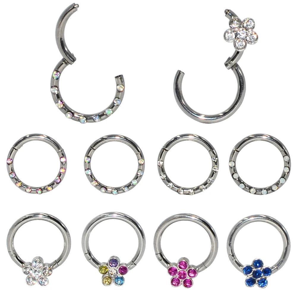 Кольцо обруч с фианитом G23 для носа и губ украшение со стальным титановым