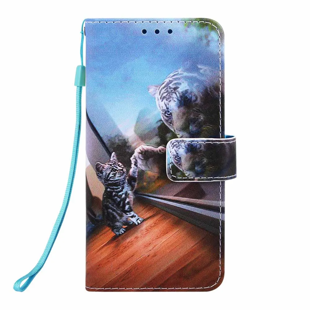 Mirror Cat Мультфильм держатель для карт чехол-портмоне с держателем для карт и откидной крышкой чехол Coque для samsung Galaxy M10 M20 M30 A10 A20 A30 A40 A50 A70 S8 плюс A80 A90 с откидной крышкой - Цвет: Mirror Cat