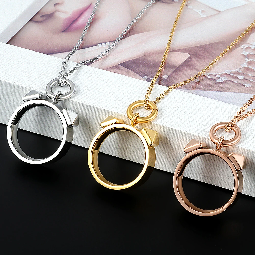 

Trendy New Circle Design Necklace for Women Men High Polished Steel Jewelry Collar Punk Rivet Style Pendant Necklace Chain Gift