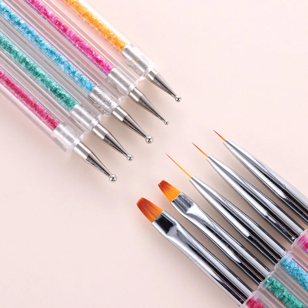 

5Pcs Set UV Gel Painting Nail Art Dotting Pen Acrylic Handle Rhinestone Crystal 2 Way Brush Salon Decoration Manicure Tools Kit