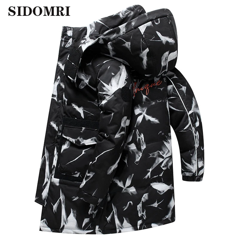 2021 men's new down jacket tide long loose thickening warm hooded explosive teenage men's high quality camouflag warm brand coat