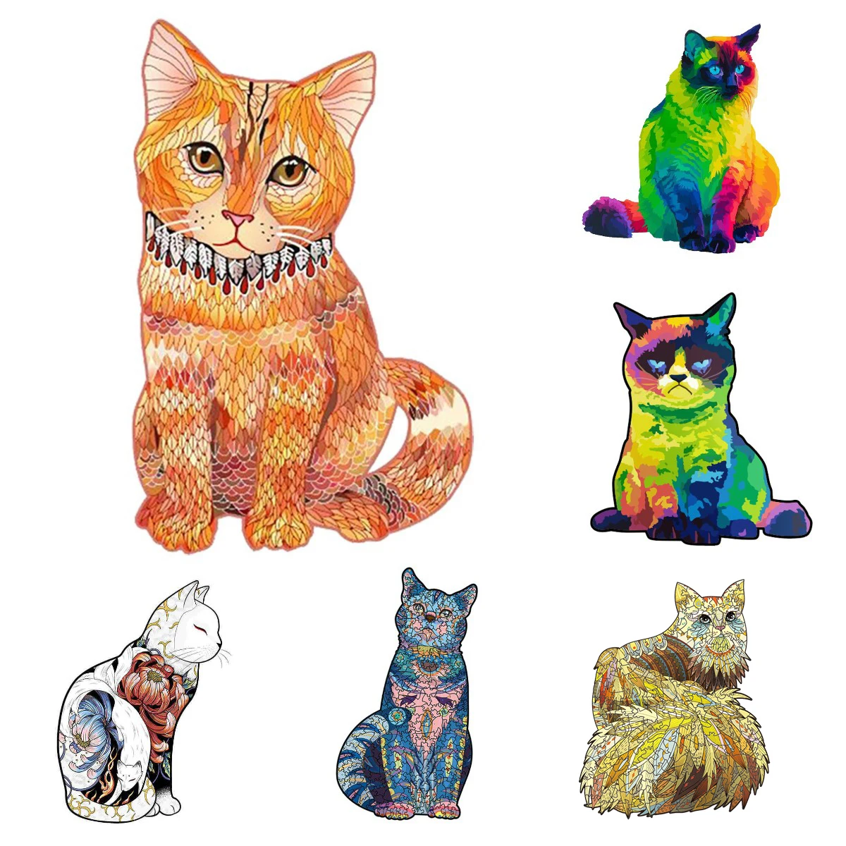 

Деревянная головоломка «сделай сам», кошка, пазлы с уникальной формой животных, игрушки ручной работы для взрослых и детей, подарки на Рожде...