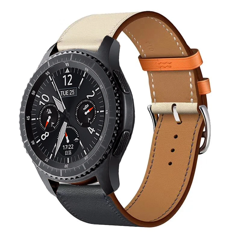beige blue Кожаный ремешок для samsung gear Sport S2 S3 Classic Frontier для Galaxy Watch 42 мм 46 мм ремешок 22 мм быстрая замена ремешков - Цвет ремешка: beige blue
