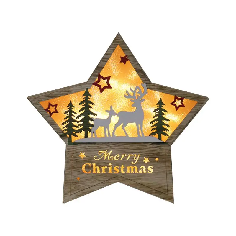 Large Deer Lighting Christmas Wooden Ornament LED Stars Shape Santa Claus Deer Decor Lamp Xmas Gift - Цвет: Large Deer