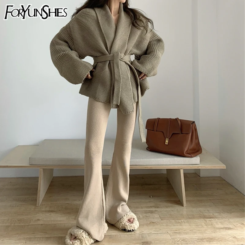 

Женские винтажные ребристые трикотажные расклешенные брюки с высокой талией, эластичные облегающие брюки, зима 2021, корейская мода, теплые брюки в стиле Харадзюку