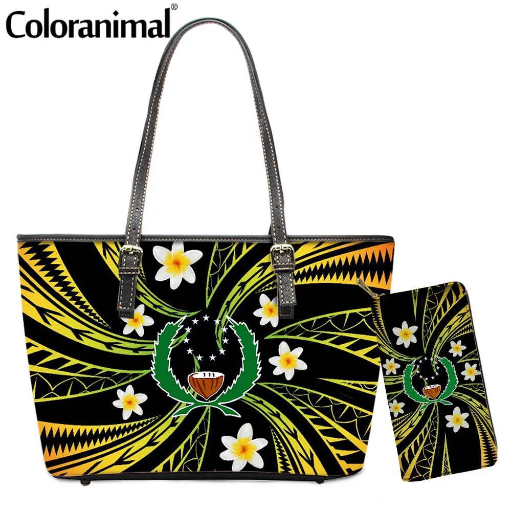 

Coloranimal Luxury Brand 2Pcs/Set Shoulder Bag With Wallet Fashion Pohnpei Tropical Plumeria Prints Women Tote Handbag Bolsa Hot