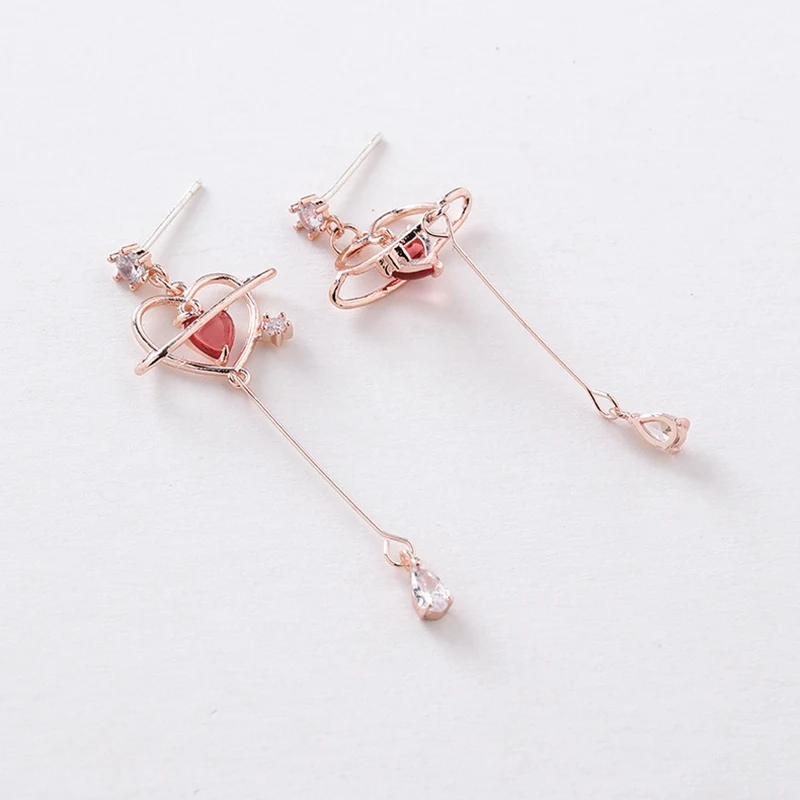

New Elegant Geometric Heart Crystal Long Drop Earrings For Women Cute Delicate Zircon Party Pendientes Jewelry Gifts