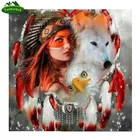 YUMEART алмазная живопись ручной работы 3D сделай сам, индейцы, волк, перо, мозаика 5D, вышивка крестиком, полноразмерная Алмазная вышивка, домашний декор