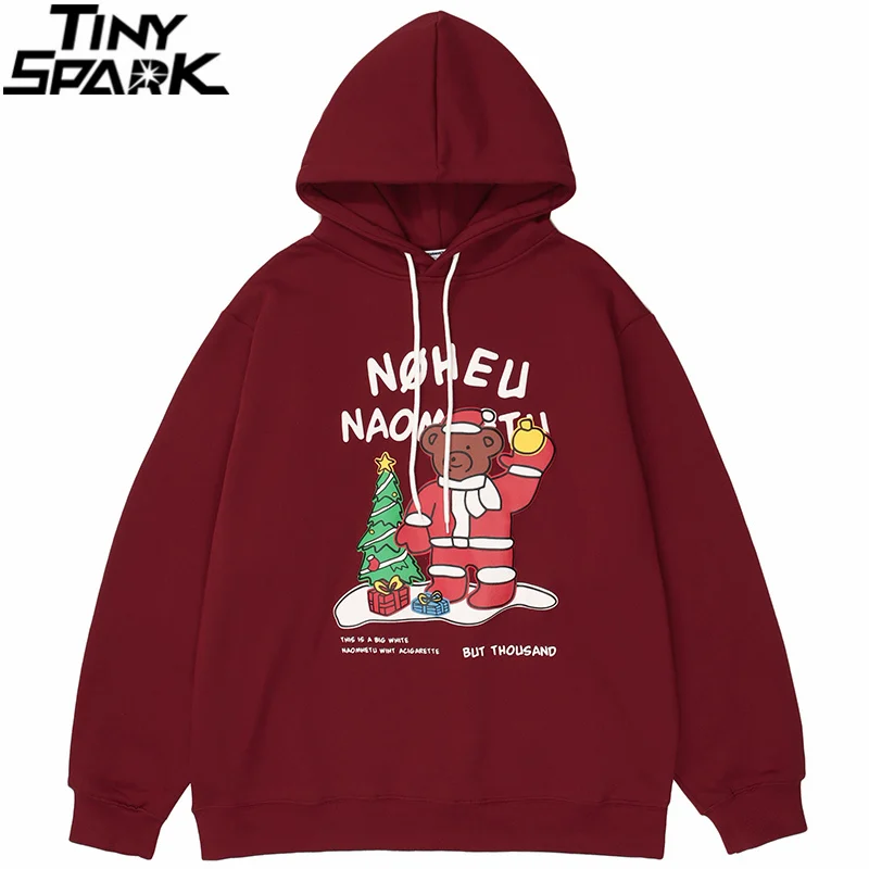 

Hip Hop Streetwear Hoodie Sweatshirt Harajuku Christmas Bear Tree Gift Hooded Hoodie 2021 Men Autumn Cotton Fleece Pullover