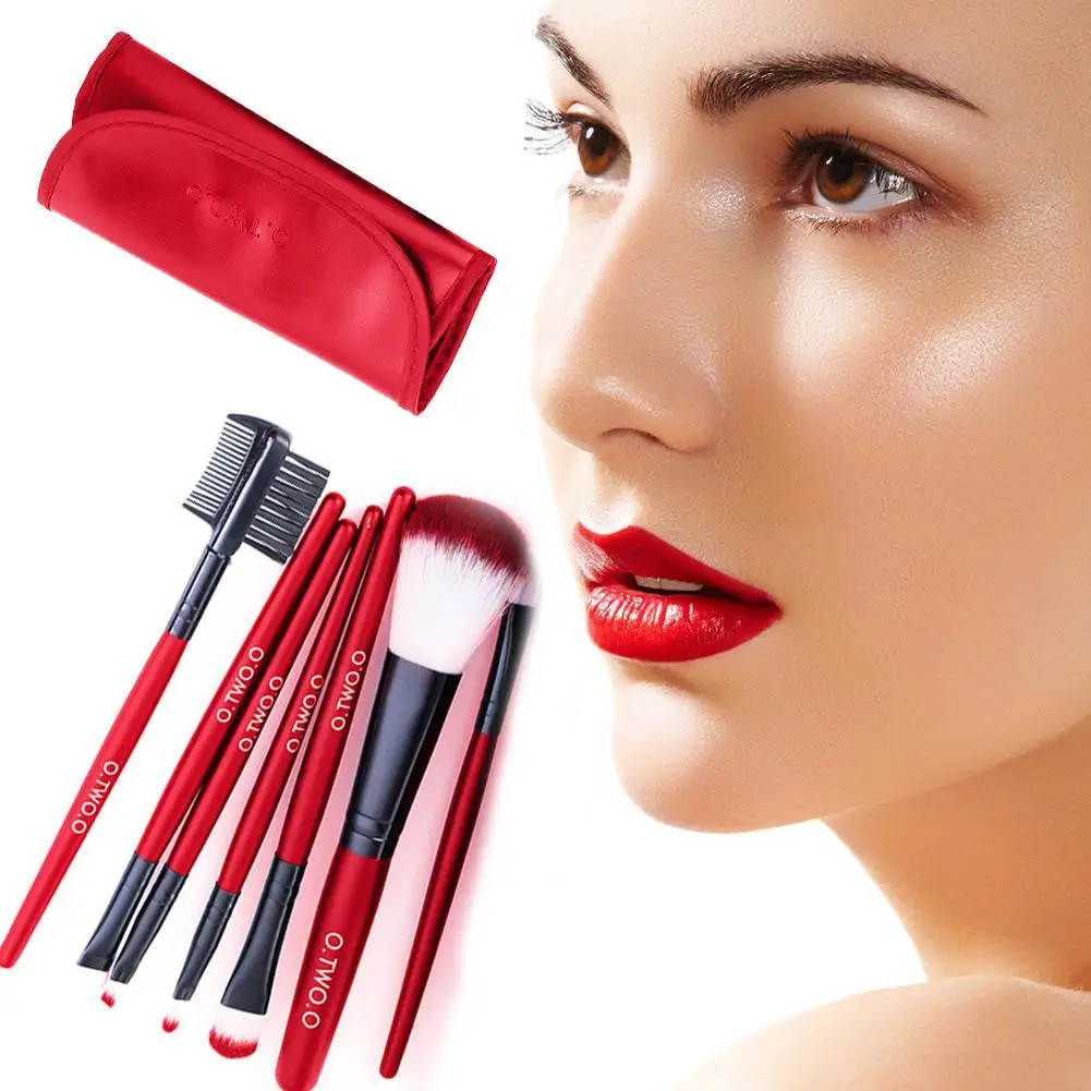 7 шт./компл. красные Кисточки для макияжа с кожаный чехол кисти мягкие