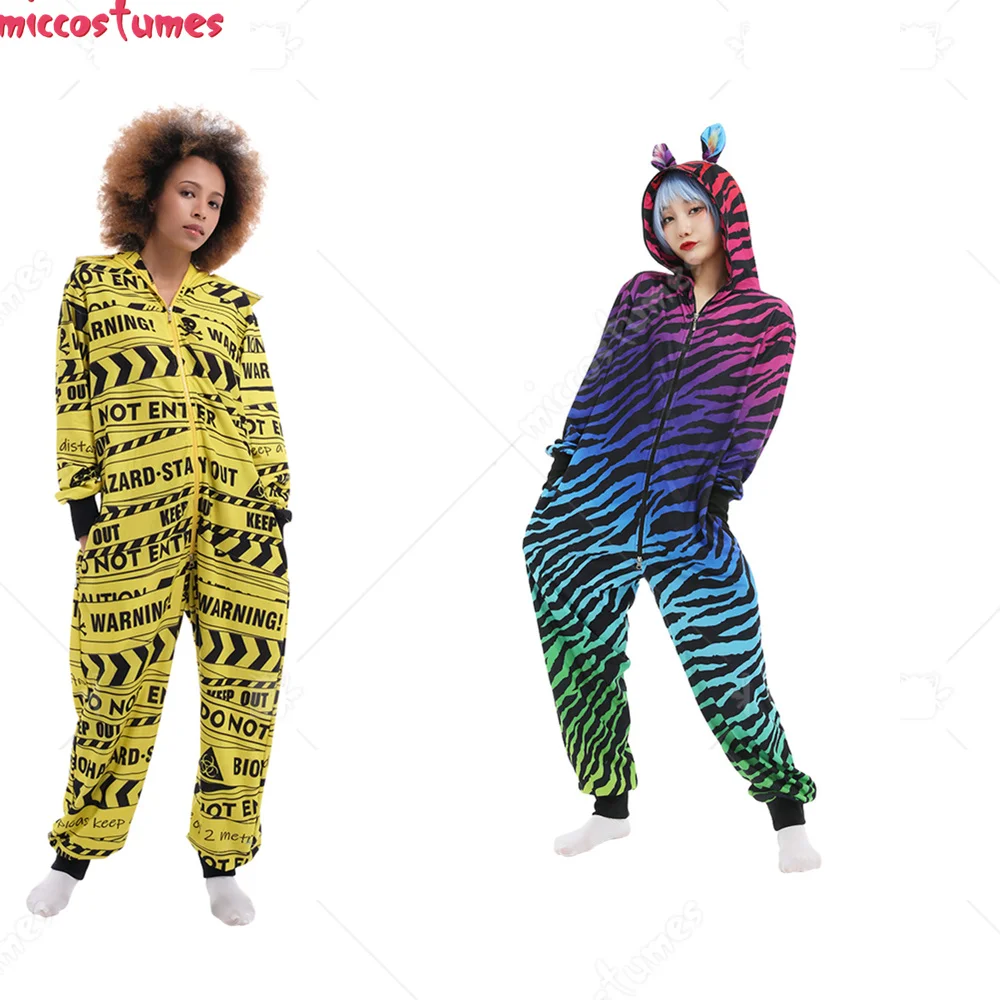 

Halloween Women Warming Zone Tape Pattern Print Onesie Pajamas Loungewear Adults Onesie Homewear Kigurumi Costume Outfits