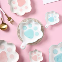 cats claw plate handle cute hand painted ceramic baking dessert plate creativity salad dish home kitchen restaurant tableware