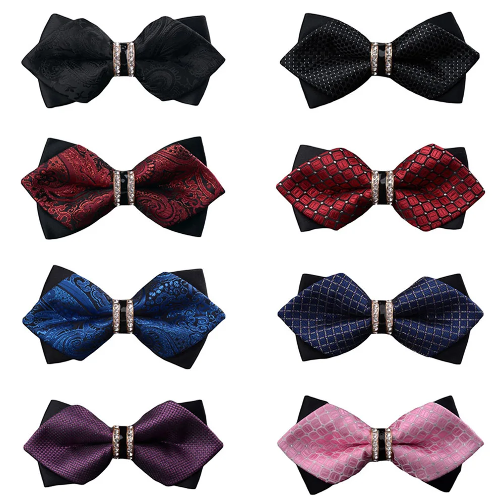 Мужской галстук-бабочка в горошек с алмазным наконечником предварительно