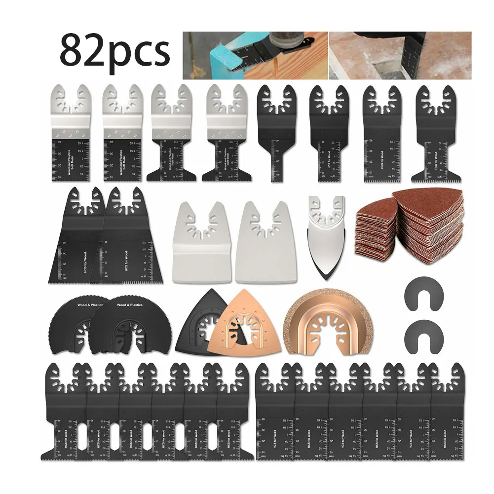 

82PCS Oscillating Multitool HCS Saw Blades Accessories Kit Home Oscillating Multitool Blades for Fein Multimaster Dewalt