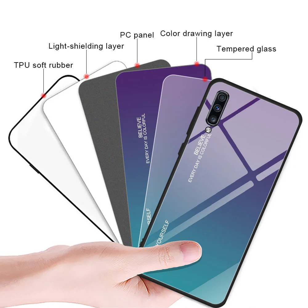 Чехол из закаленного стекла с градиентом для Samsung Galaxy A50 A70 S8 S9 Plus S10 Note 9 8 A 30 40 20 A20e 10