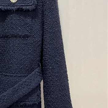 

Женское твидовое пальто средней длины, Однотонное шерстяное пальто со съемным поясом, Осень-зима 2021