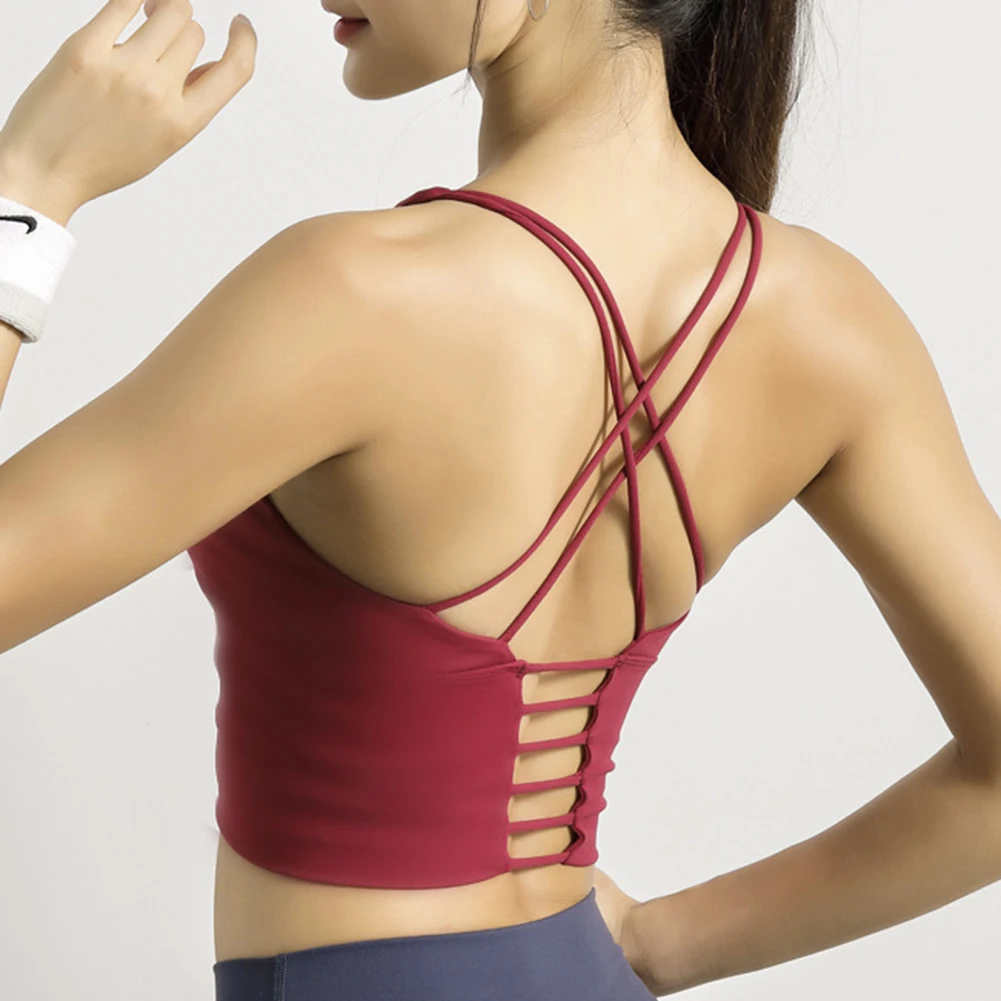 

Women Cute Yoga Sports Bra Strappy Workout Clothes Bra Tops Vest No Steel Ring PSEN999