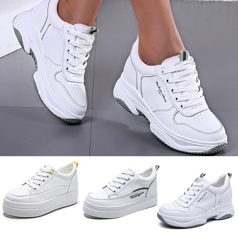 

Women's Casual White Shoes High-quality Cow Leather Upper Chunky Women Shoes Increase In Skid Resistance In Gym Vulcanized Shoe