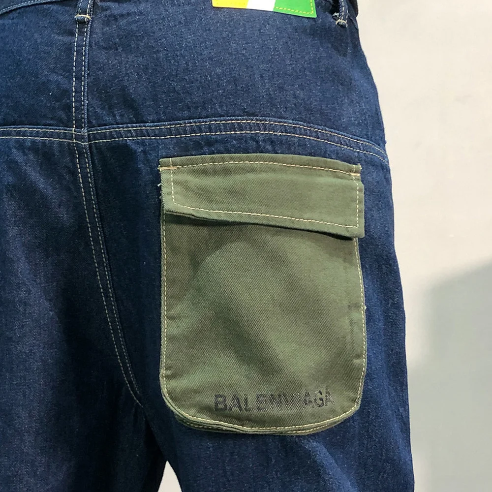 American Trendy Nine-point Jeans Loose Street Washed Denim Overalls with Little Feet Old Harem Pants Elastic Motorwear Trousers