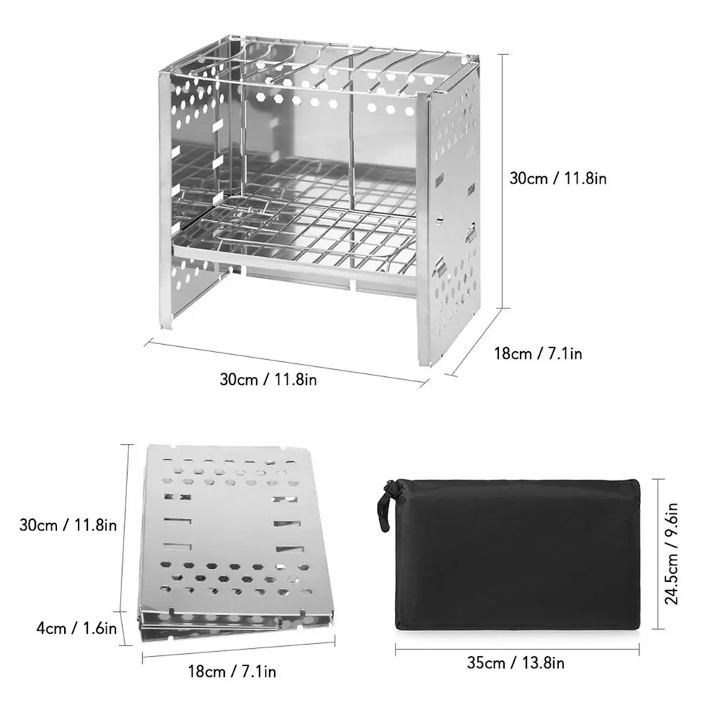 

Portable Mini Outdoor Firewood Stove Camping Cooking Picnic Travel Stainless Steel Square Tent Wood Stove Charcoal Folding Grill